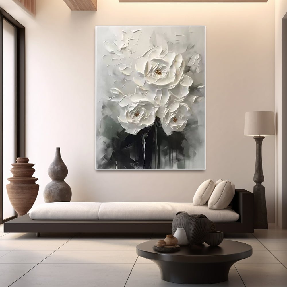 3D Textured White Rose Wall Art