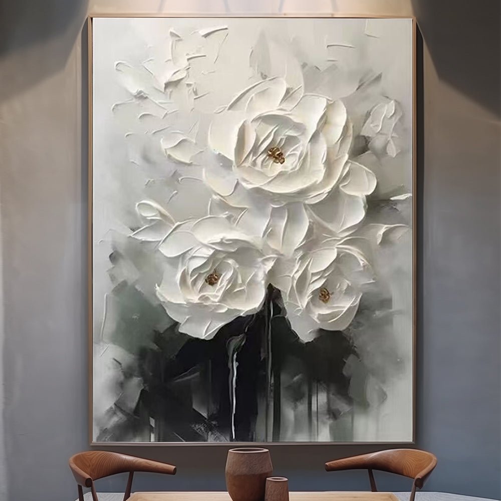 3D Textured White Rose Wall Art
