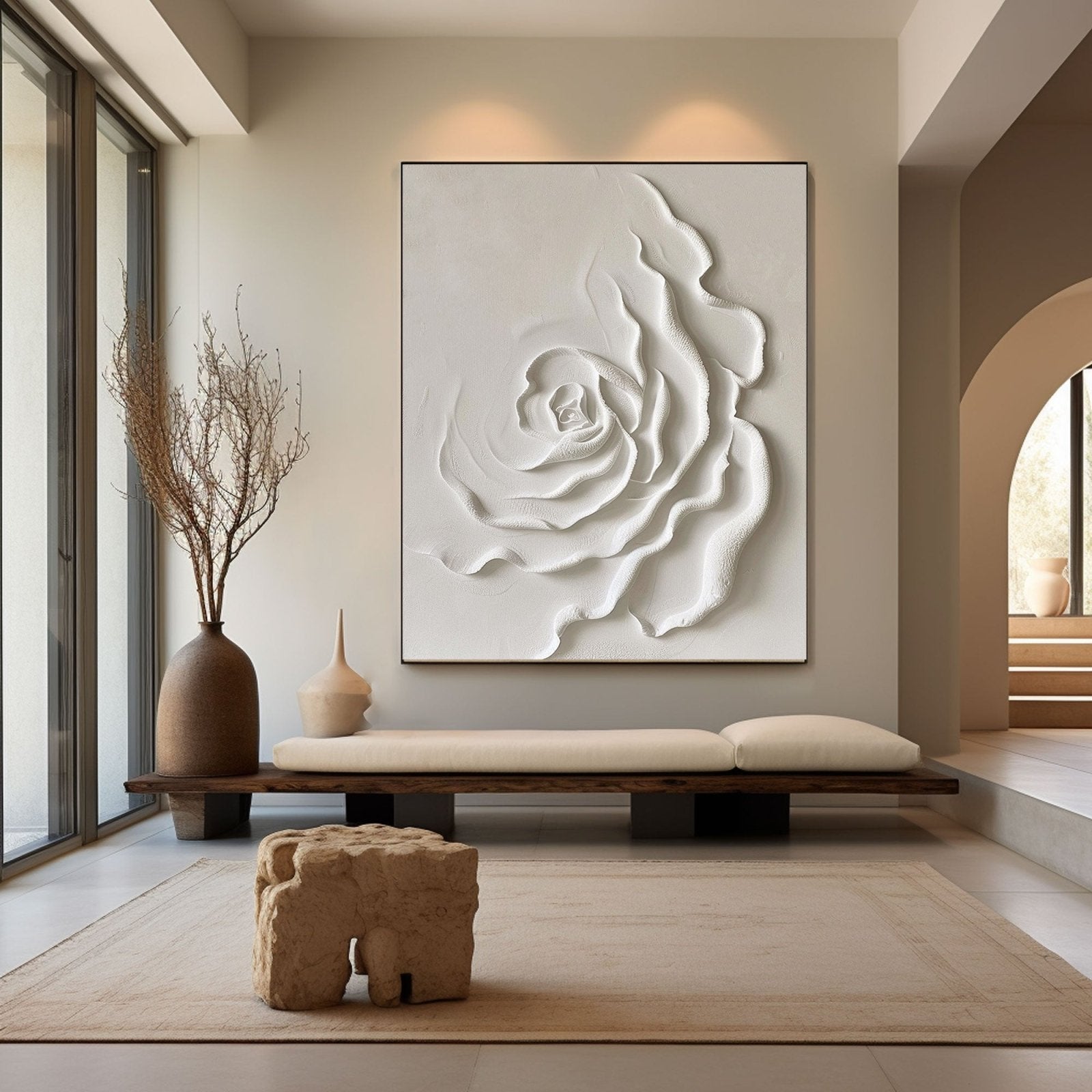 3D Textured Ivory Rose Wall Art