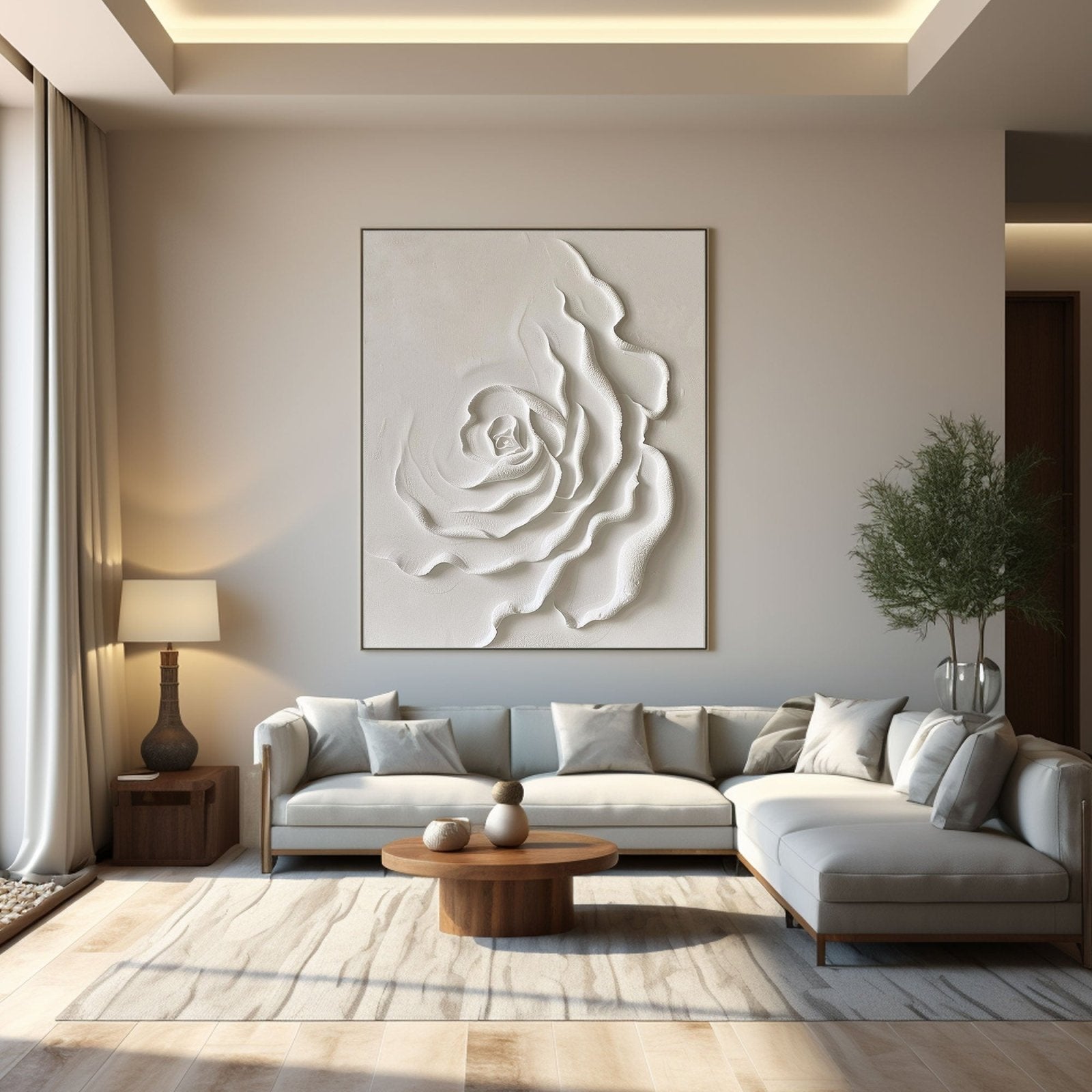 3D Textured Ivory Rose Wall Art