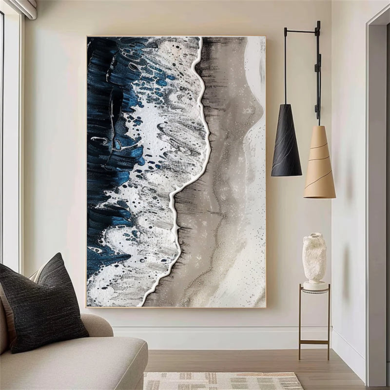 Textured Navy Wave Shoreline Wall Art