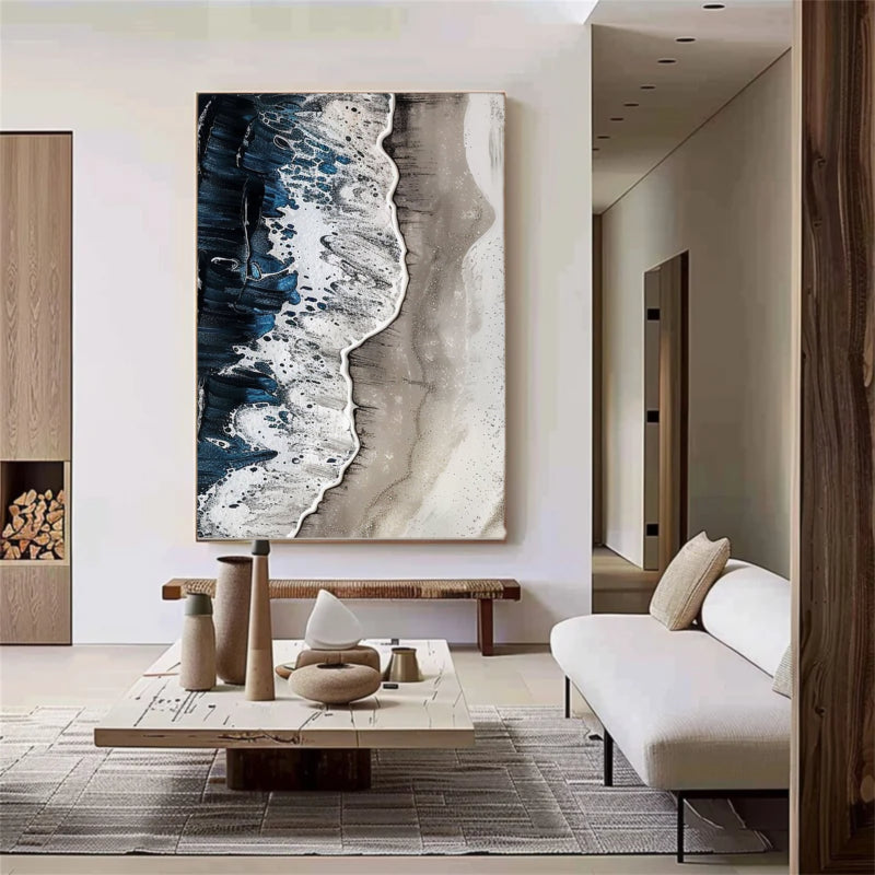 Textured Navy Wave Shoreline Wall Art