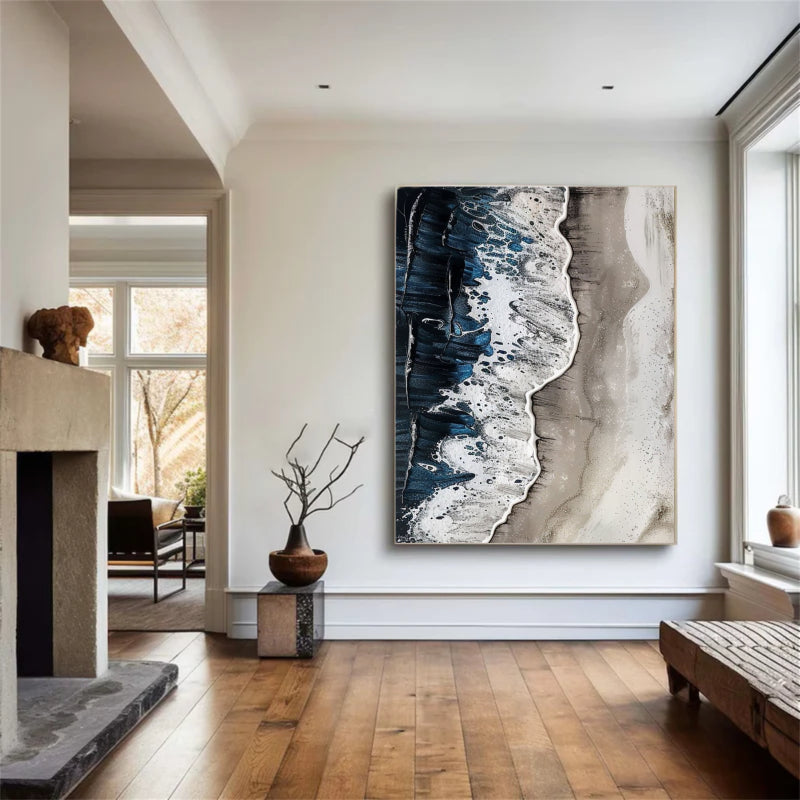 Textured Navy Wave Shoreline Wall Art