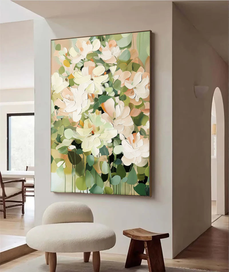 Neutral Floral Wall Art – Minimalist Abstract Flower Canvas