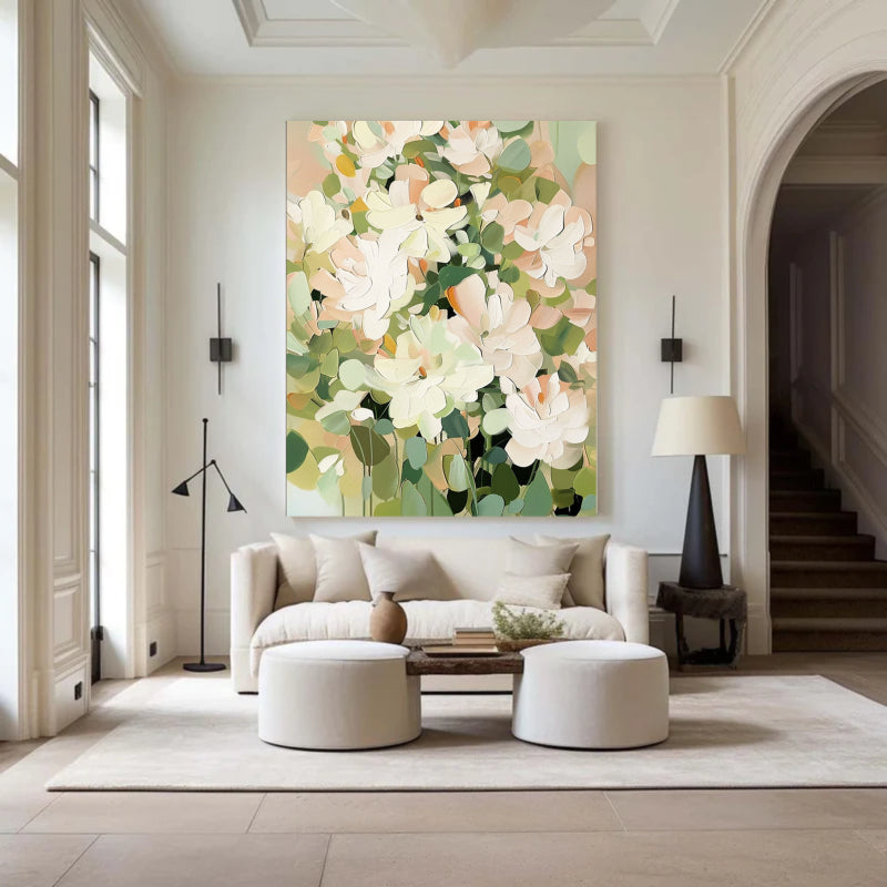 Neutral Floral Wall Art – Minimalist Abstract Flower Canvas