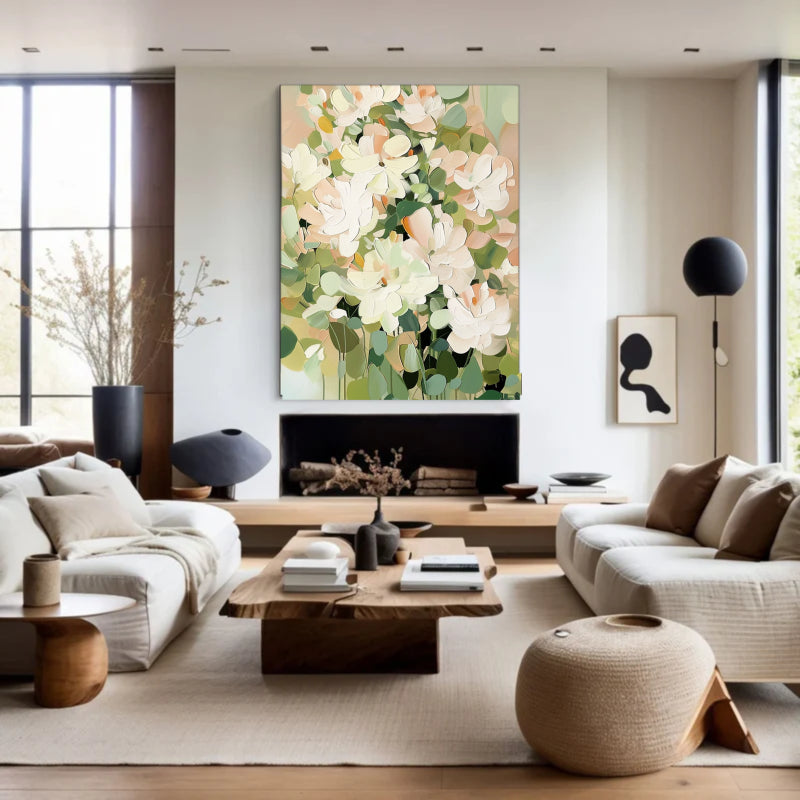 Neutral Floral Wall Art – Minimalist Abstract Flower Canvas