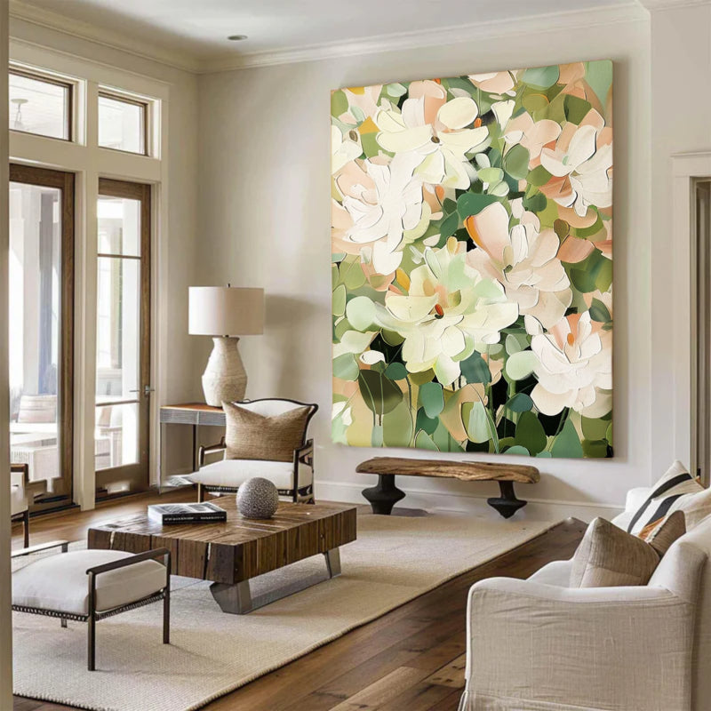 Neutral Floral Wall Art – Minimalist Abstract Flower Canvas