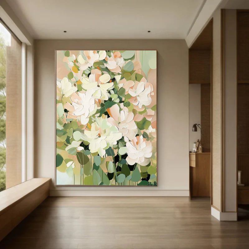 Neutral Floral Wall Art – Minimalist Abstract Flower Canvas