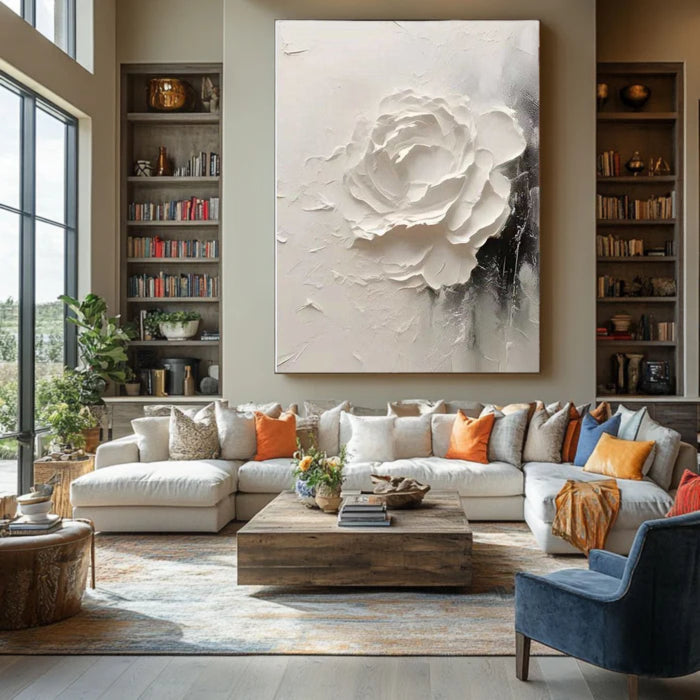 3D Textured Single White Rose Wall Art