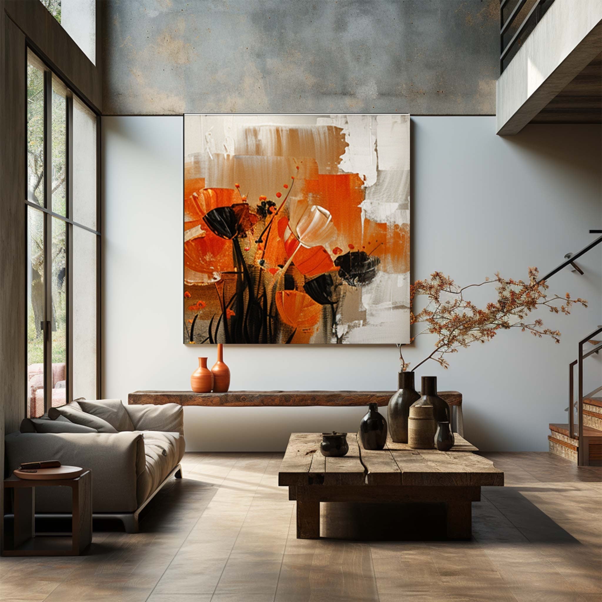 Abstract Orange Poppy Wall Art – Modern Floral Canvas Painting
