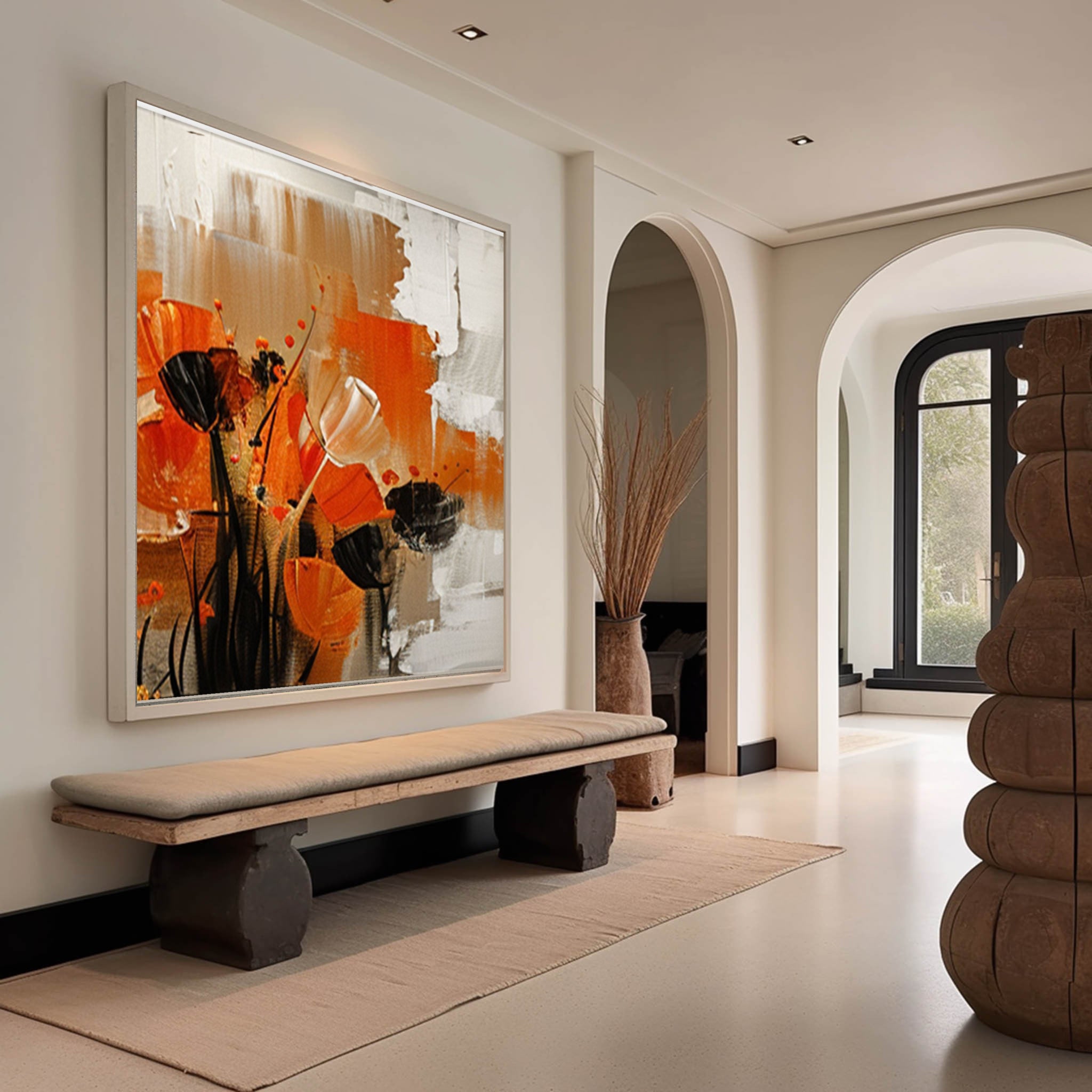 Abstract Orange Poppy Wall Art – Modern Floral Canvas Painting