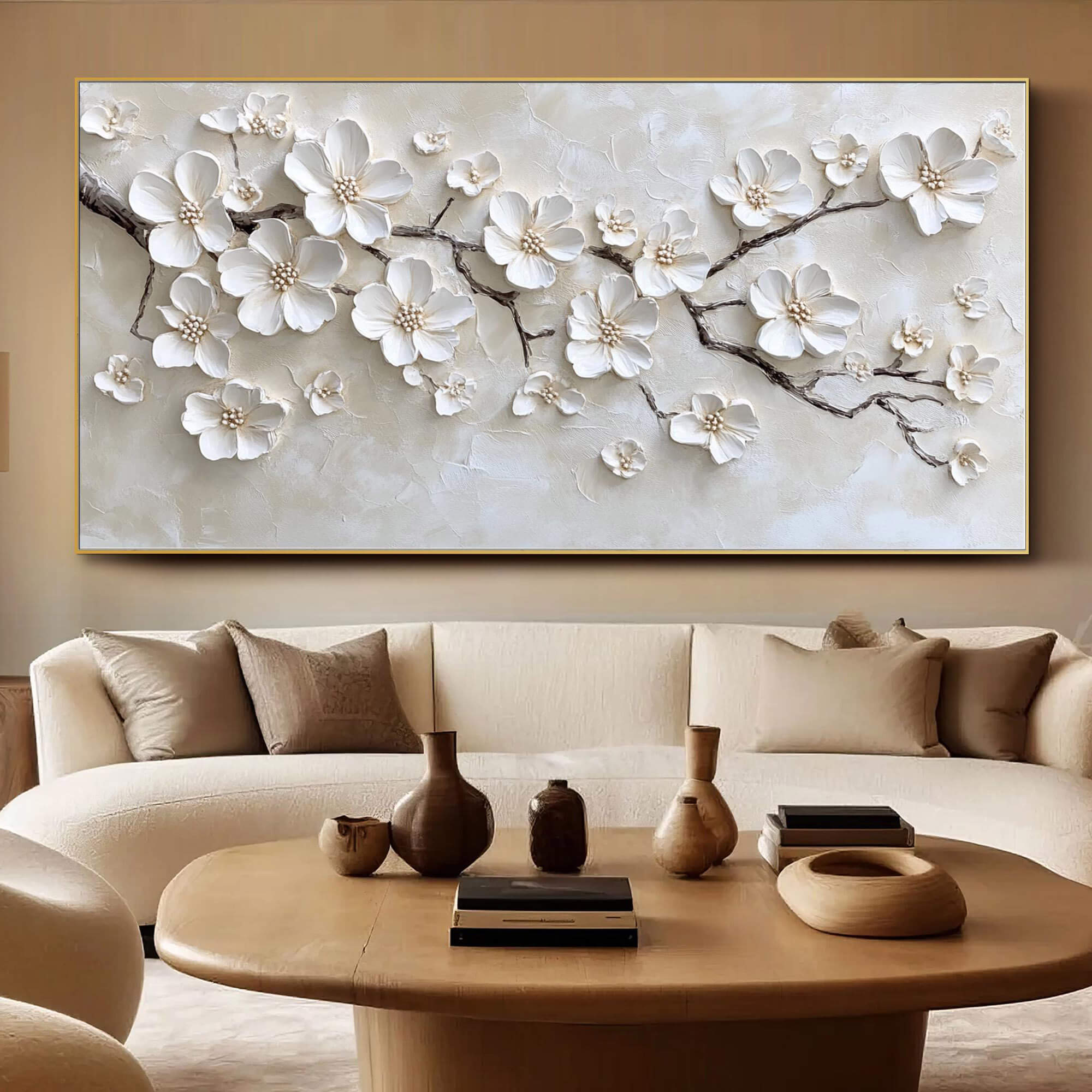Pure Petals - Textured White Floral Canvas Art