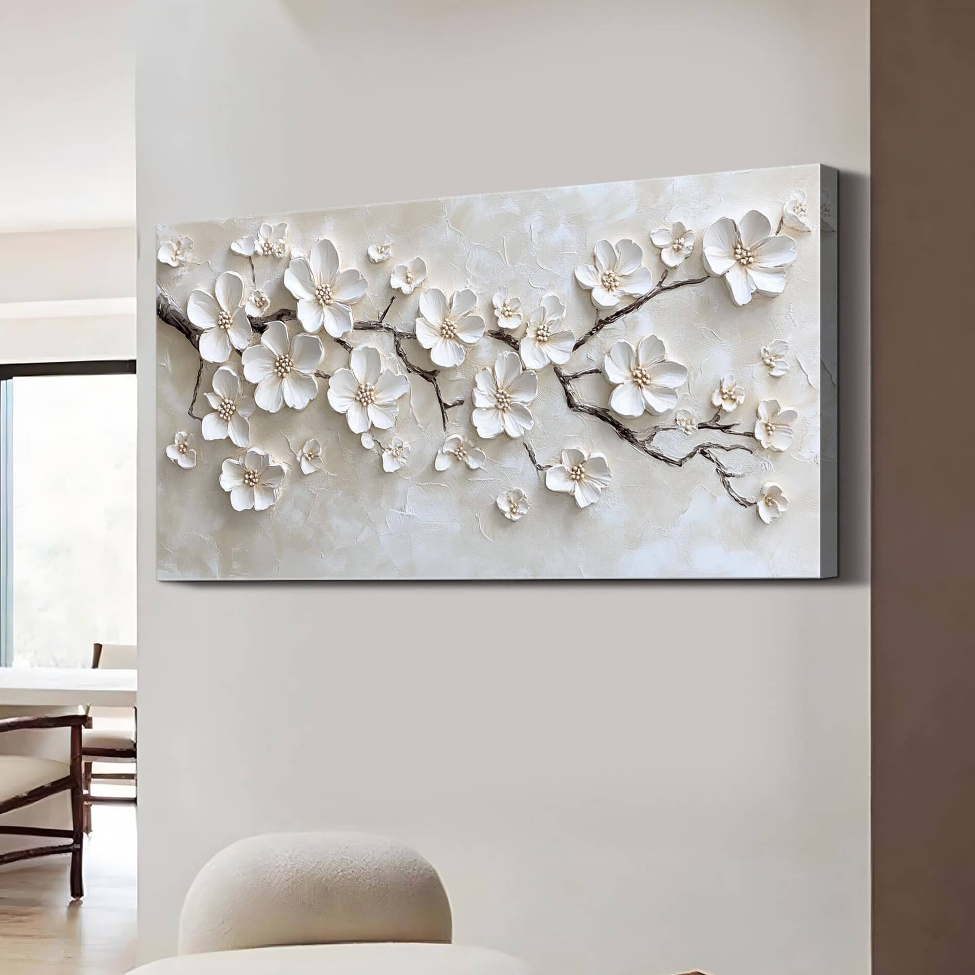 Pure Petals - Textured White Floral Canvas Art