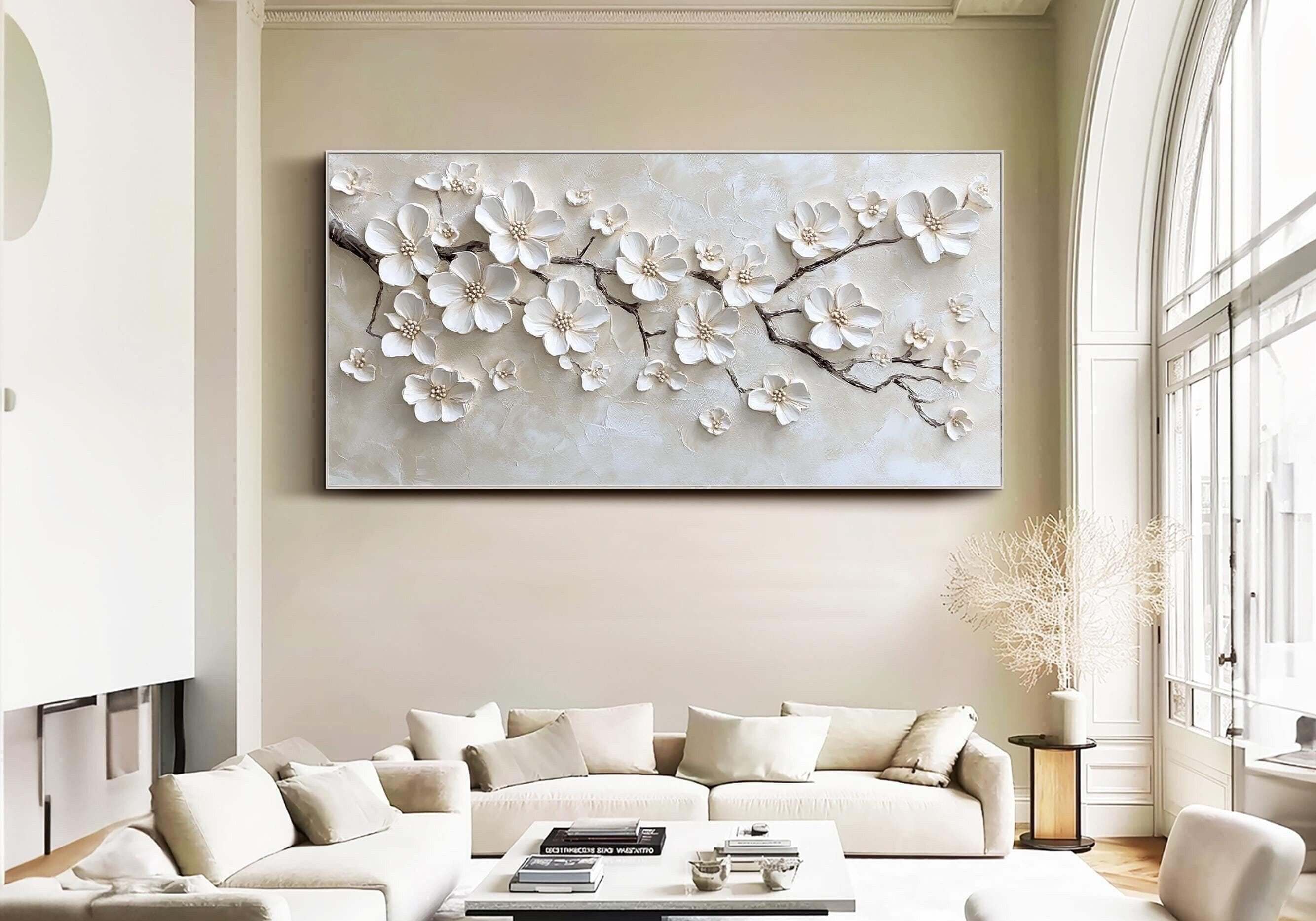 Pure Petals - Textured White Floral Canvas Art