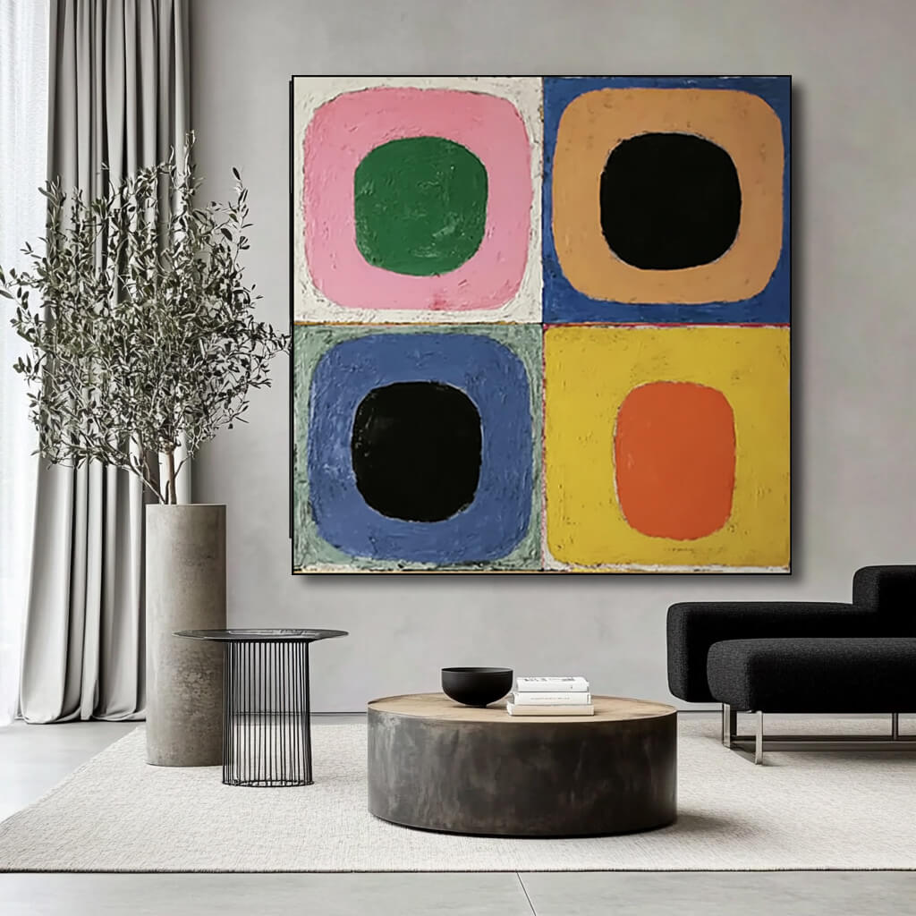 Rhythmic Grid - Modern Colorful Abstract Impasto Wall Art