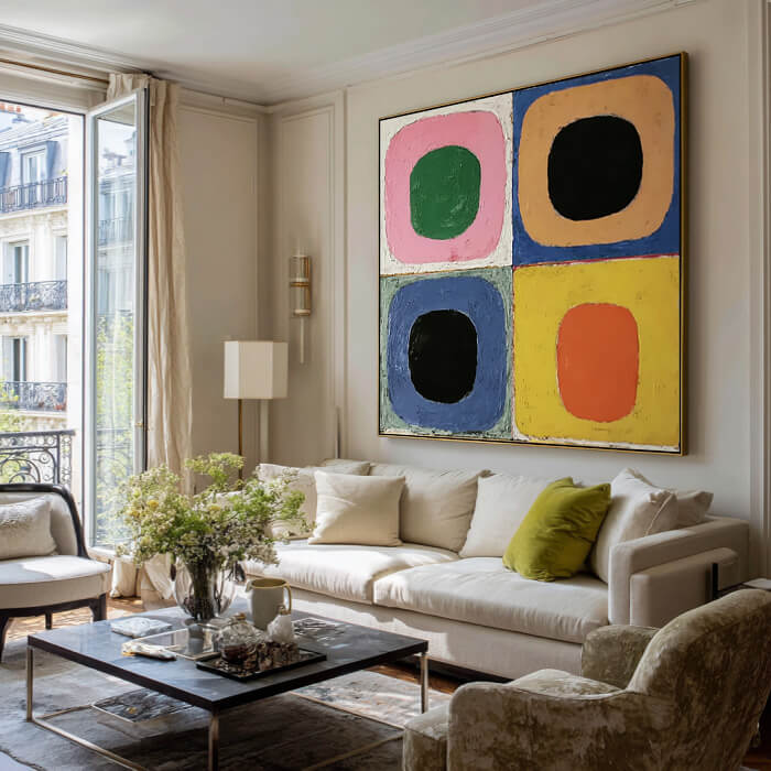 Rhythmic Grid - Modern Colorful Abstract Impasto Wall Art