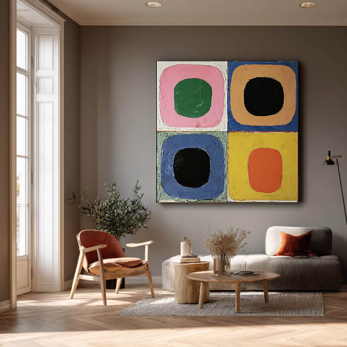 Rhythmic Grid - Modern Colorful Abstract Impasto Wall Art
