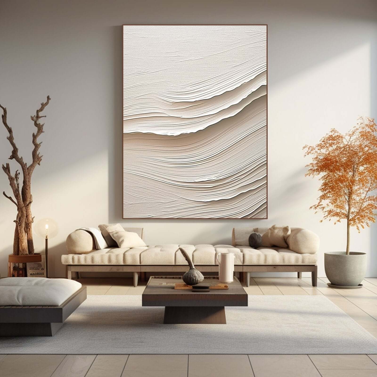 Sand Surge - Minimalist Beige Textured Canvas Art