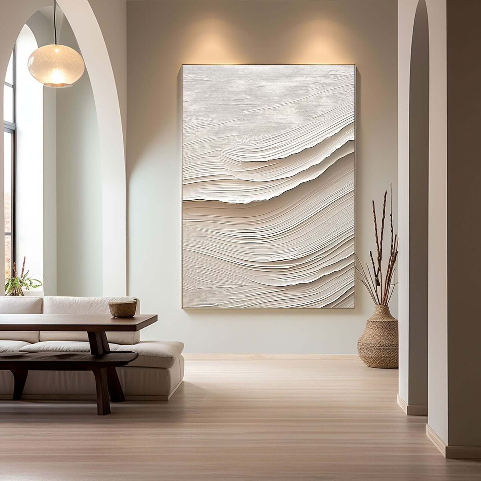 Sand Surge - Minimalist Beige Textured Canvas Art