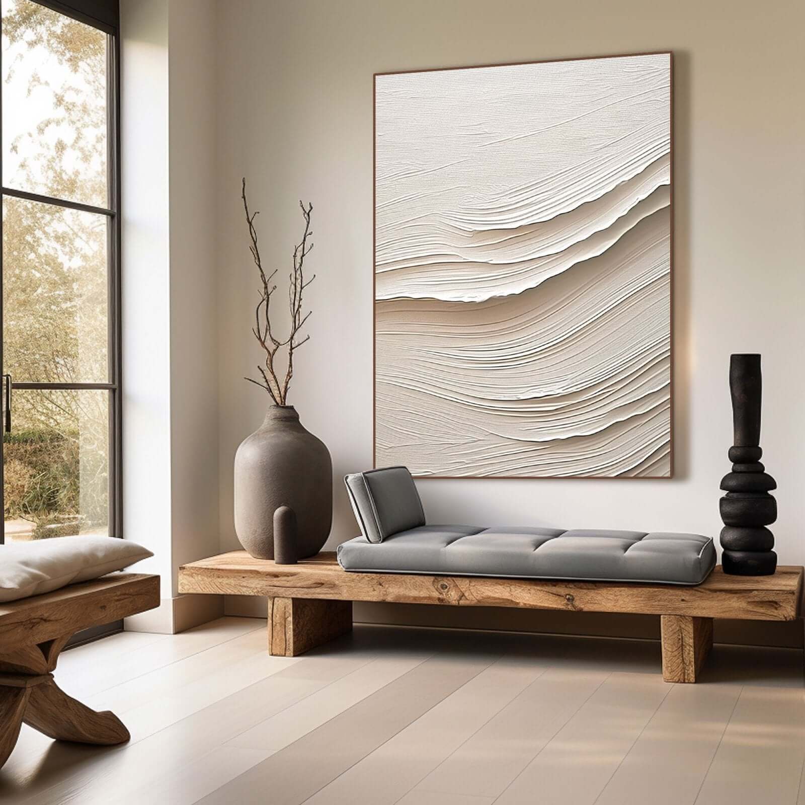 Sand Surge - Minimalist Beige Textured Canvas Art