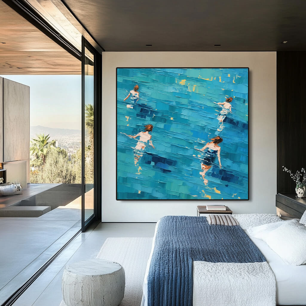 Shadows in the Azure - Large Modern Hand Painted Impasto Wall Art