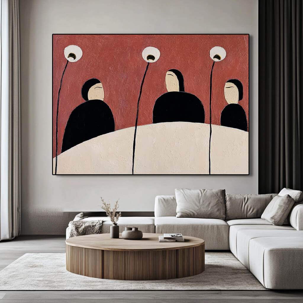 Silent Gathering - Large Abstract Figure Floral Decor Wall Art