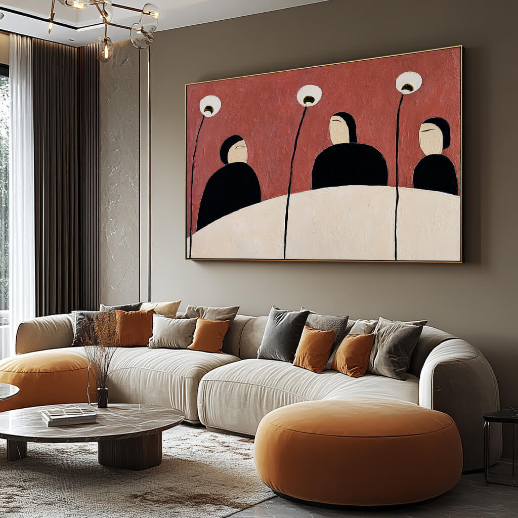 Silent Gathering - Large Abstract Figure Floral Decor Wall Art