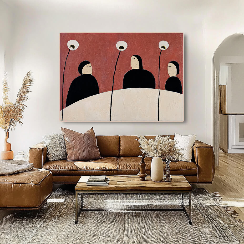 Silent Gathering - Large Abstract Figure Floral Decor Wall Art