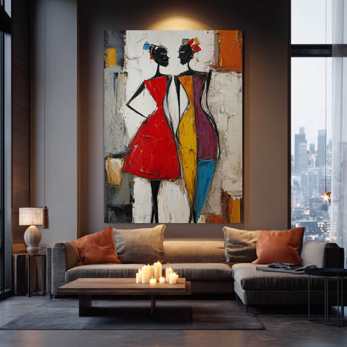 Sketch of Intimacy - Large Modern Minimalist Abstract Figure Oil Painting