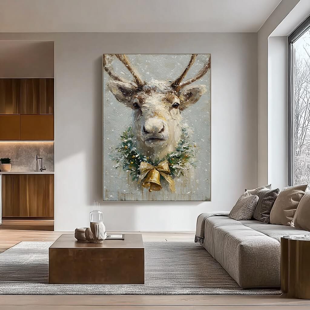 Snowlight Reindeer - Textured Snowy Christmas Animal Wall Art