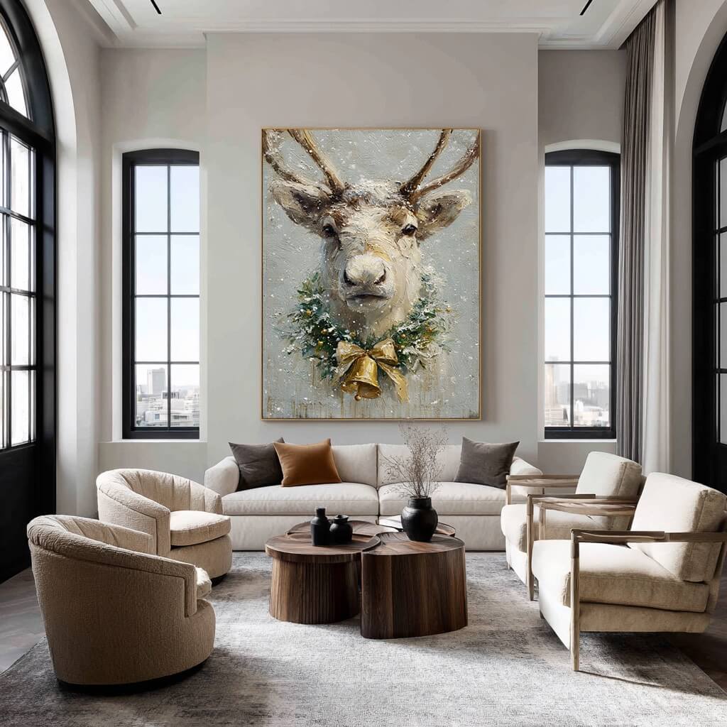 Snowlight Reindeer - Textured Snowy Christmas Animal Wall Art