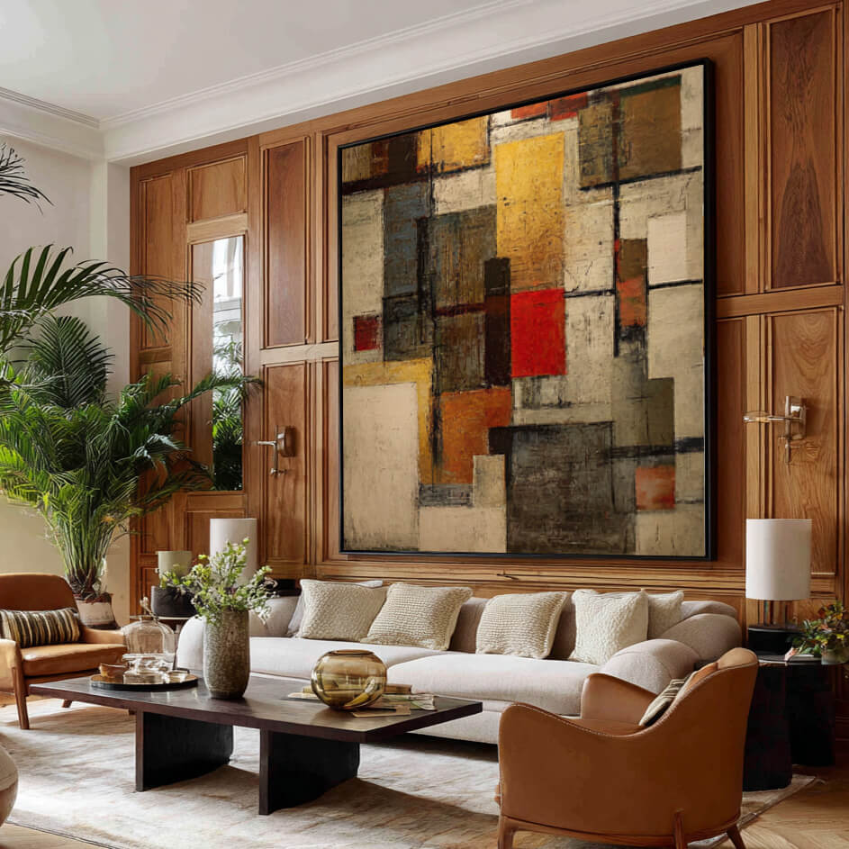 Spacetime Grid - Large Modern Geometric Abstract Wall Art