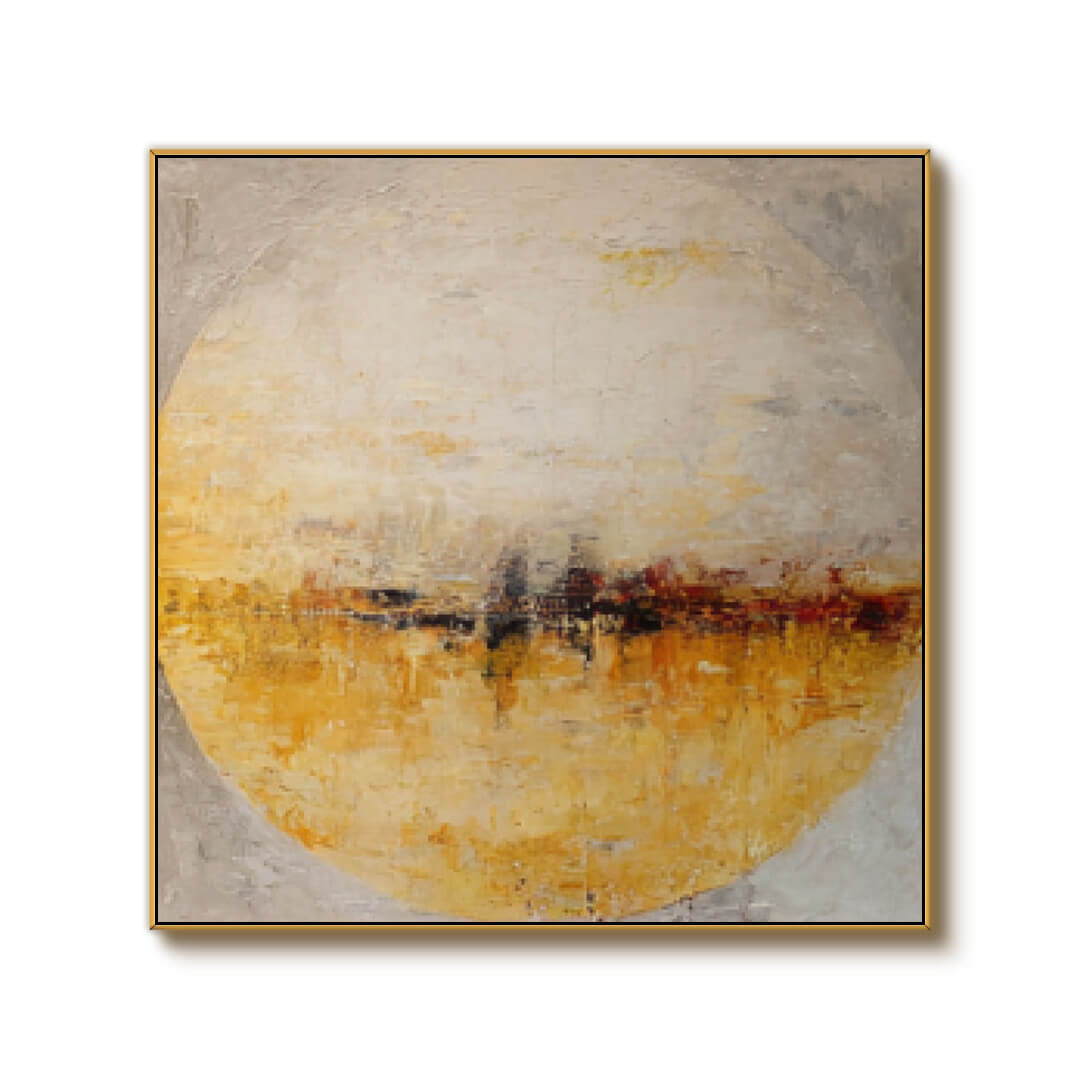 Sphere on the Horizon - Large Modern Impressionist Amber Textured Wall Art