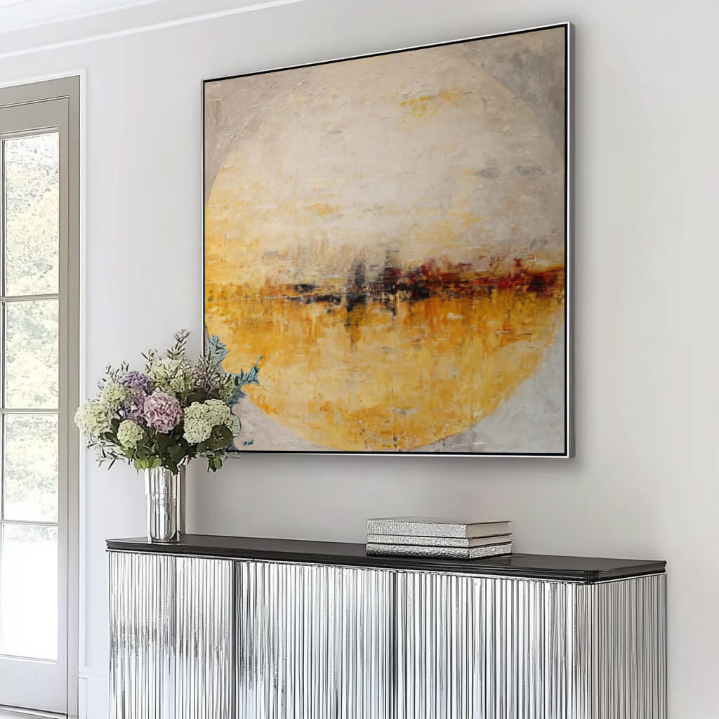 Sphere on the Horizon - Large Modern Impressionist Amber Textured Wall Art