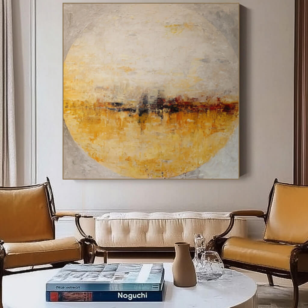 Sphere on the Horizon - Large Modern Impressionist Amber Textured Wall Art