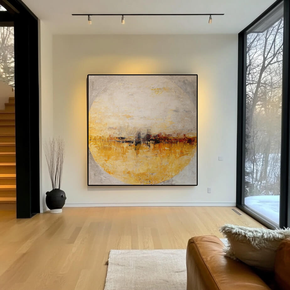 Sphere on the Horizon - Large Modern Impressionist Amber Textured Wall Art