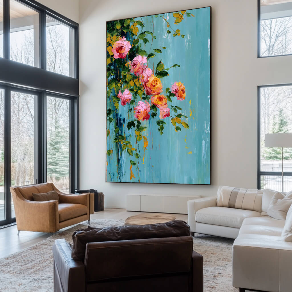 Spilling Romance - Large Floral Abstract Oil Painting