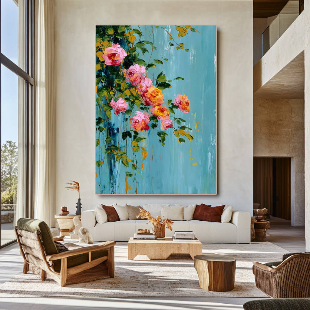 Spilling Romance - Large Floral Abstract Oil Painting