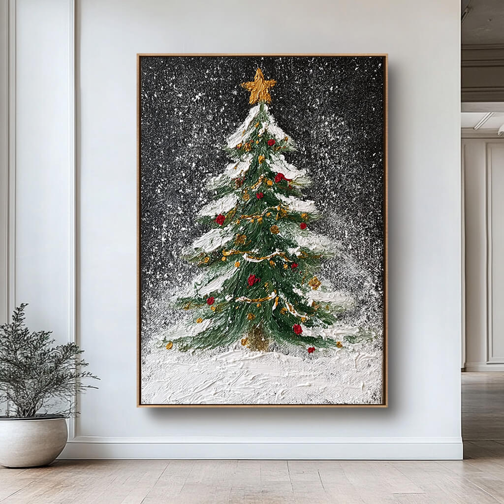 Starry Night Tree I - Textured Christmas Tree Canvas Art