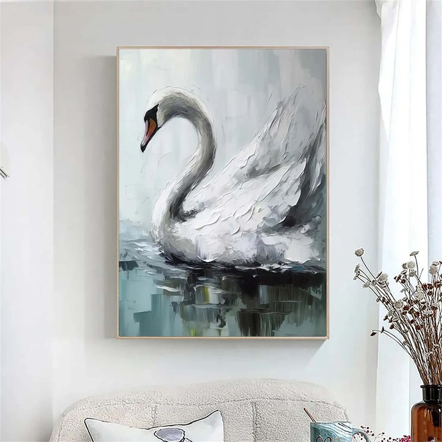 Swan on Water - Large Swan Oil Painting on Canvas