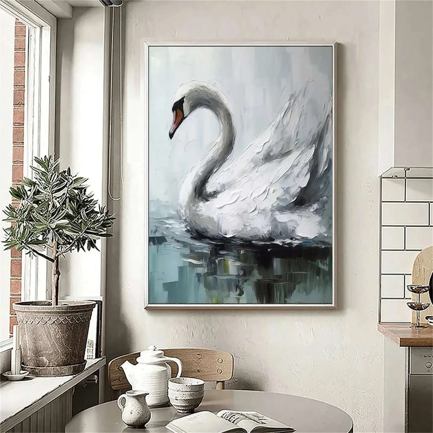 Swan on Water - Large Swan Oil Painting on Canvas
