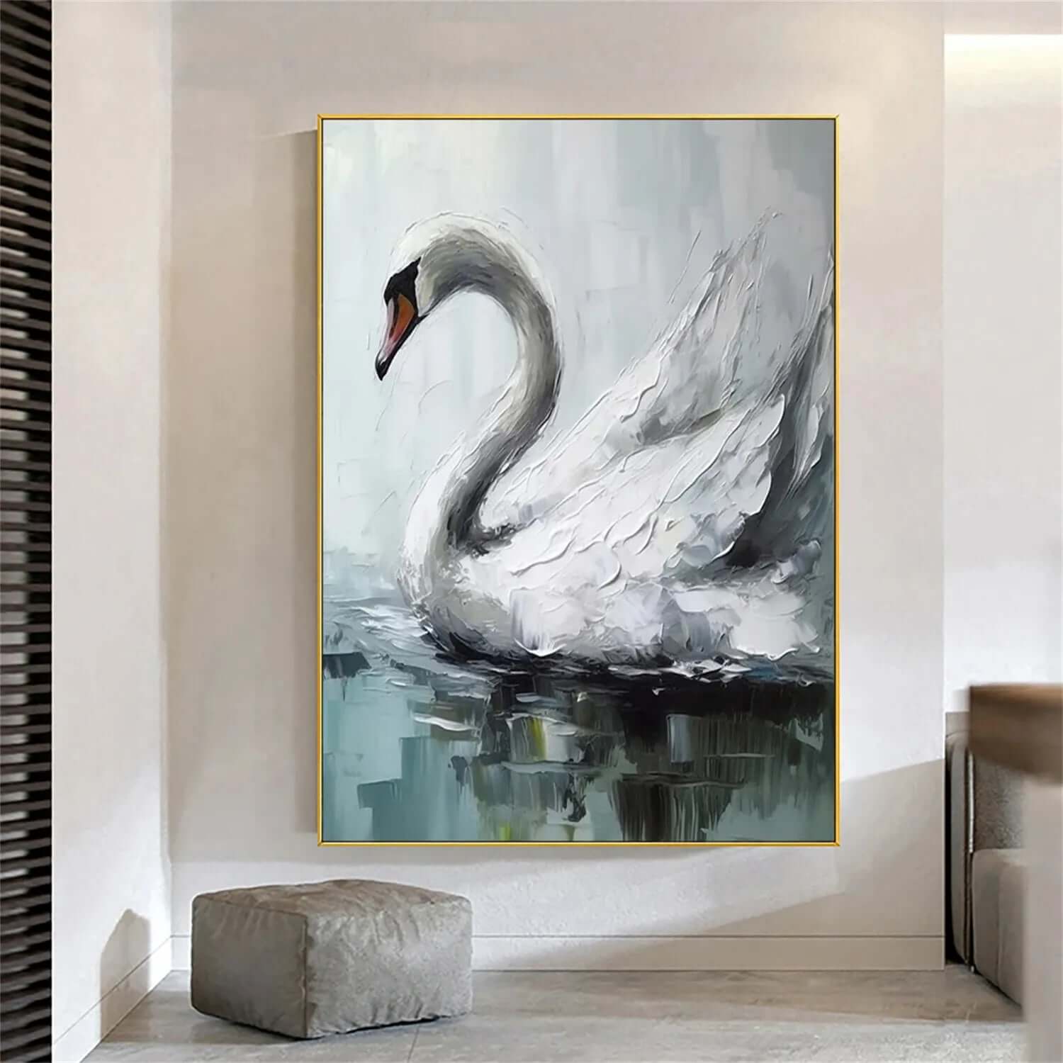 Swan on Water - Large Swan Oil Painting on Canvas