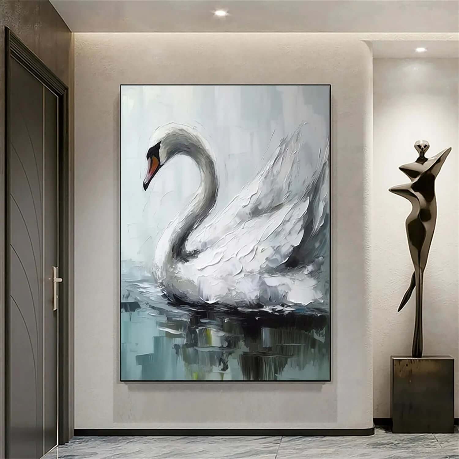 Swan on Water - Large Swan Oil Painting on Canvas