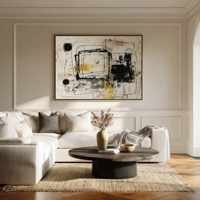 The Fragmented Script - Large Wabi Sabi Minimalist Abstract Geometric Wall Art