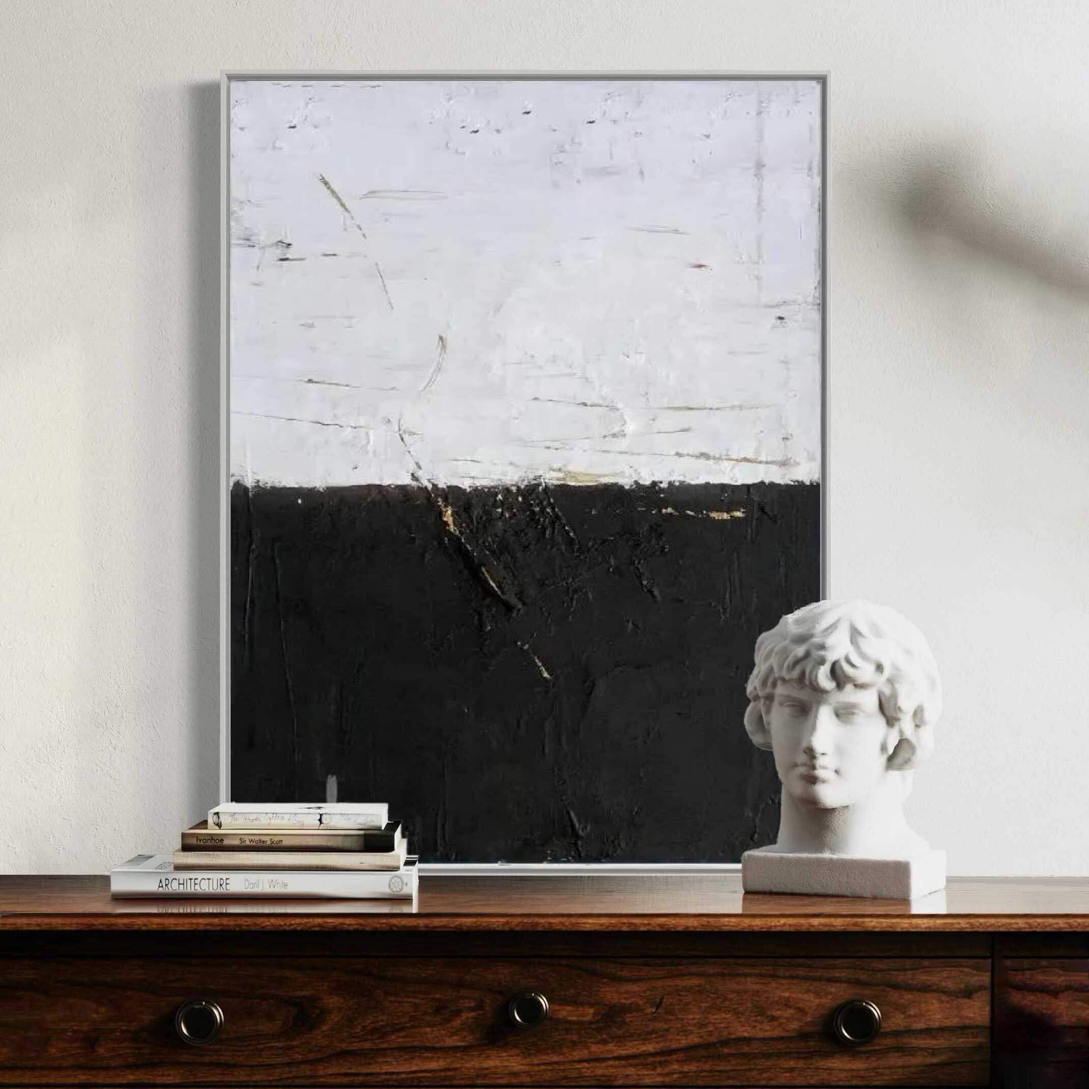 The Midnight Partition - Large Black and White Abstract Textured Wall Art