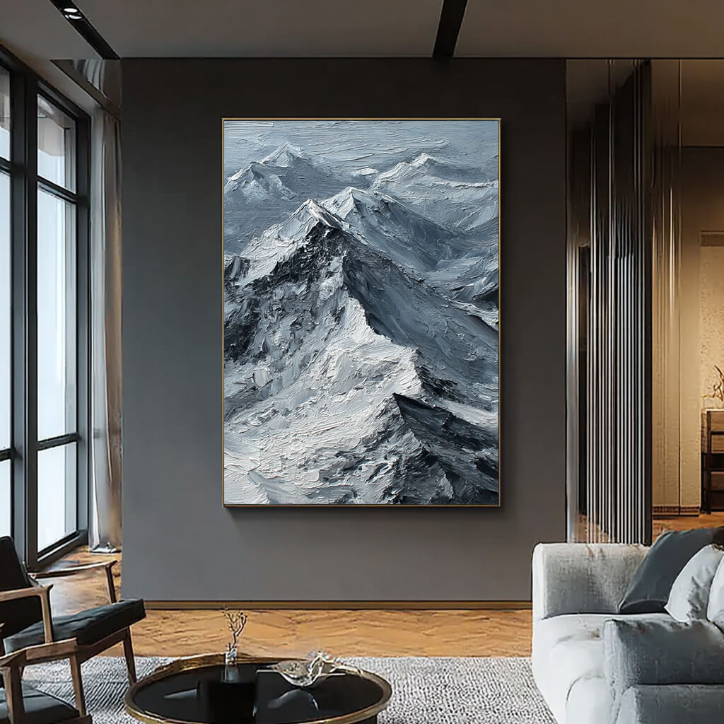 The Peak of Silence - Large Modern Impasto Snow Mountain Oil Painting