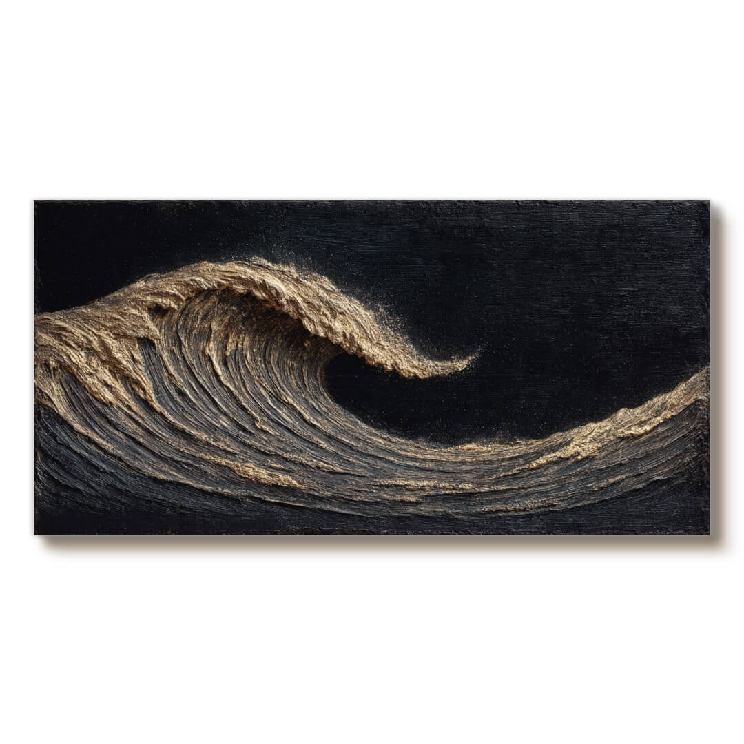 The Silent Roar I - Modern Black and White Sea Wave Oil Painting
