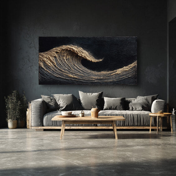 The Silent Roar I - Modern Black and White Sea Wave Oil Painting