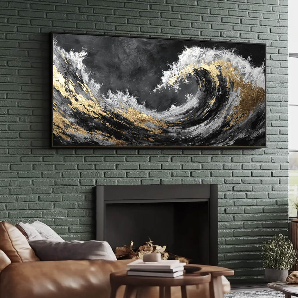 The Silent Roar - Modern Black and White Sea Wave Oil Painting