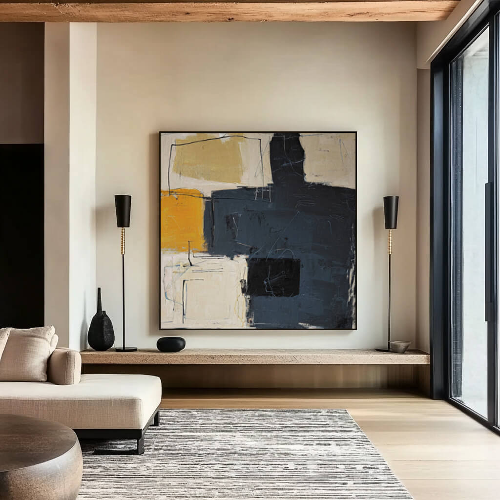 The Weight of Shadows - Large Wabi Sabi Industrial Textured Block Wall Art